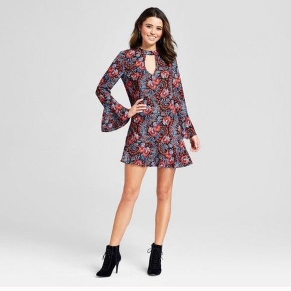 high neck boho dress